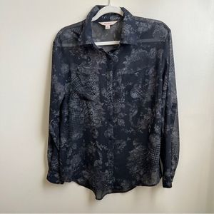 Decree Black Sheer Half Button Up Blouse Size Medium